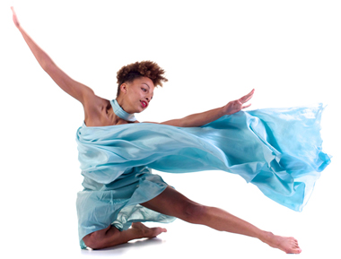 1 student dressed in blue leaping in the air