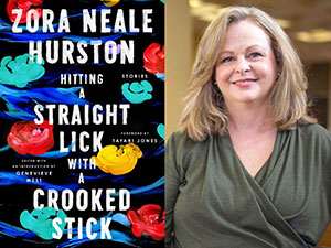 Dr. Genevieve West with the book cover of 'Hitting a Straight Lick with a Crooked Stick'
