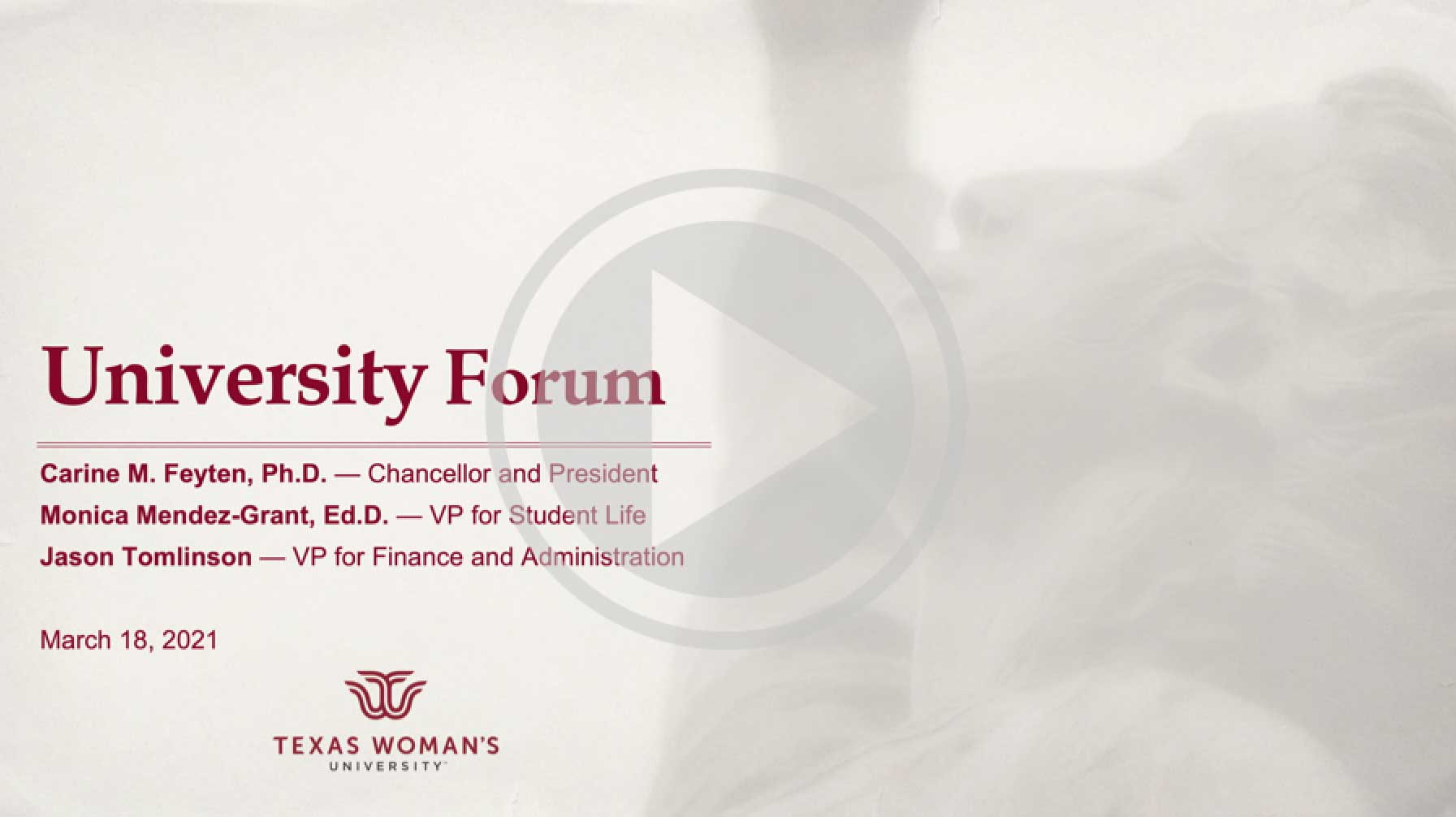 University Forum banner, March 18, 2021