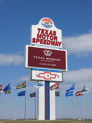 Texas Motor Speedway marquee with TWU logo