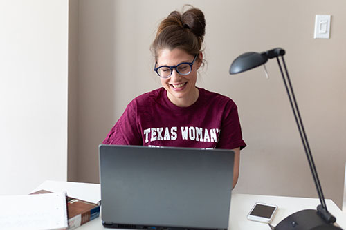 Student using a laptop
