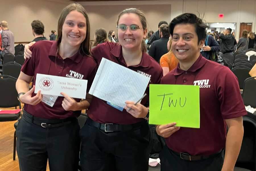 TWU Kinesiology Student Bowl Team 2022: Keely Chapman, Brittany Rust, Eduardo Urias