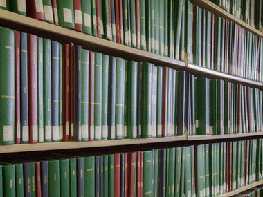 Books on a library bookshelf