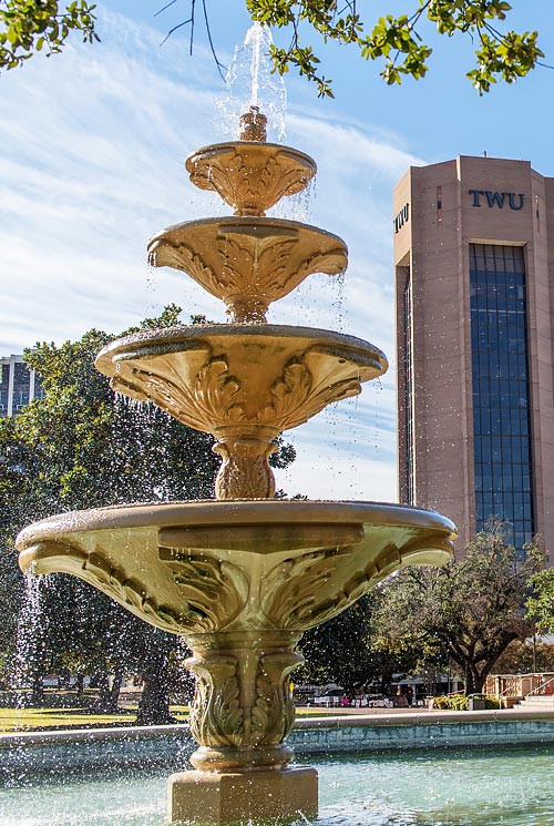 A fountain on the TWU campus