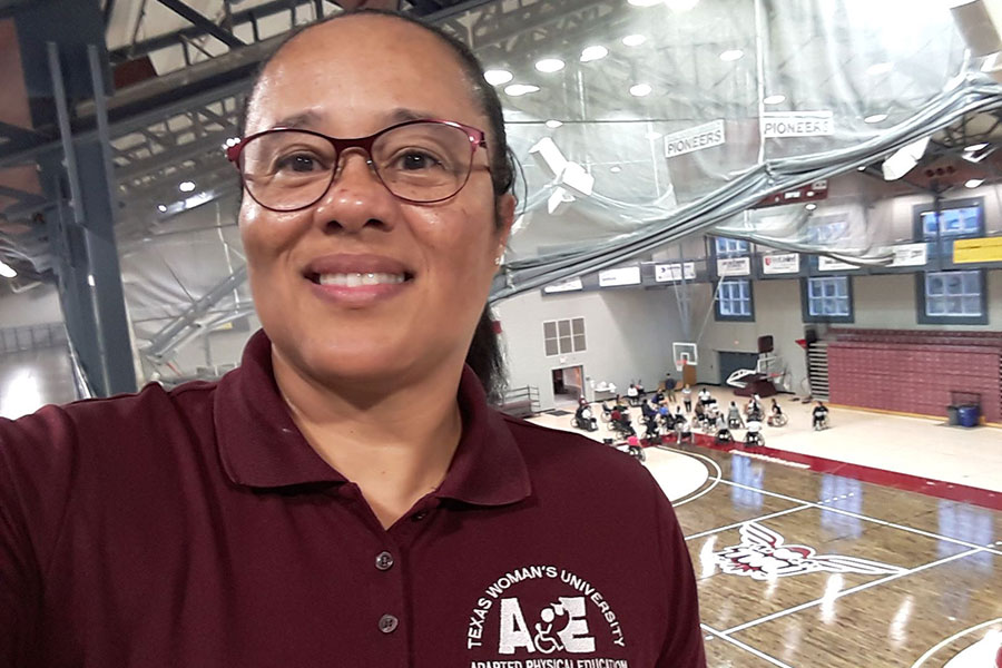 Agueda Gomes in Pioneer Hall at TWU.