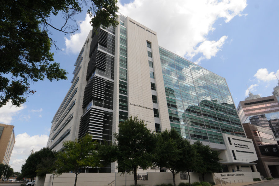 A photo of the outside of TWU's Houston campus.