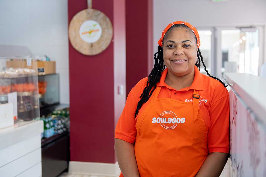 Cynthia Nevels in her SoulGood restaurant location on TWU's Denton campus.