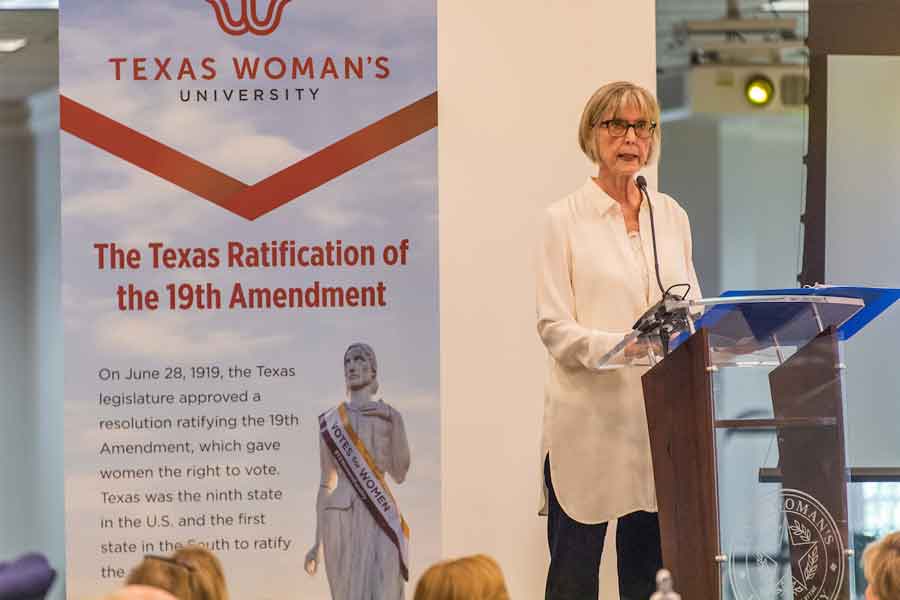 TWU held a celebration of the Texas ratification of the 19th Amendment on June 13 with presenter Dr. Nancy Baker Jones.