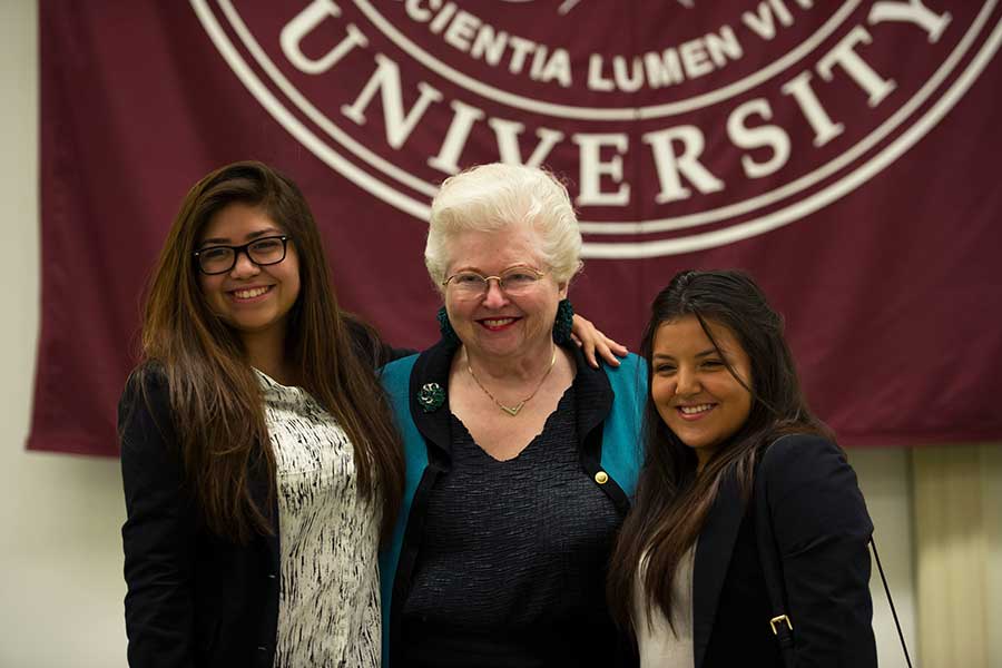 Sarah Weddington with TWU students