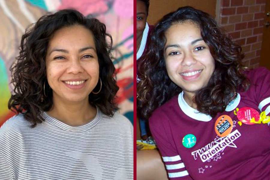 Paulina Andujo now (left) and then while she was at TWU.