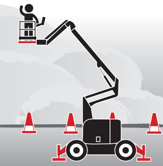 Clipart, stick figure on a Mobile Elevating Work Platform