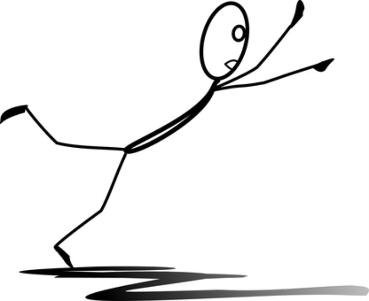 A stick figure falling forward.