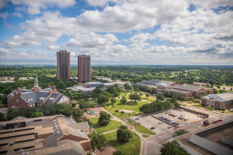 TWU Denton campus skyline, south facing northeast