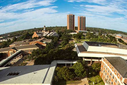 A bird's eye view of TWU's Denton campus
