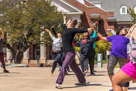 A group of TWU students performing a dance