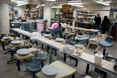 Student working in ceramics facility